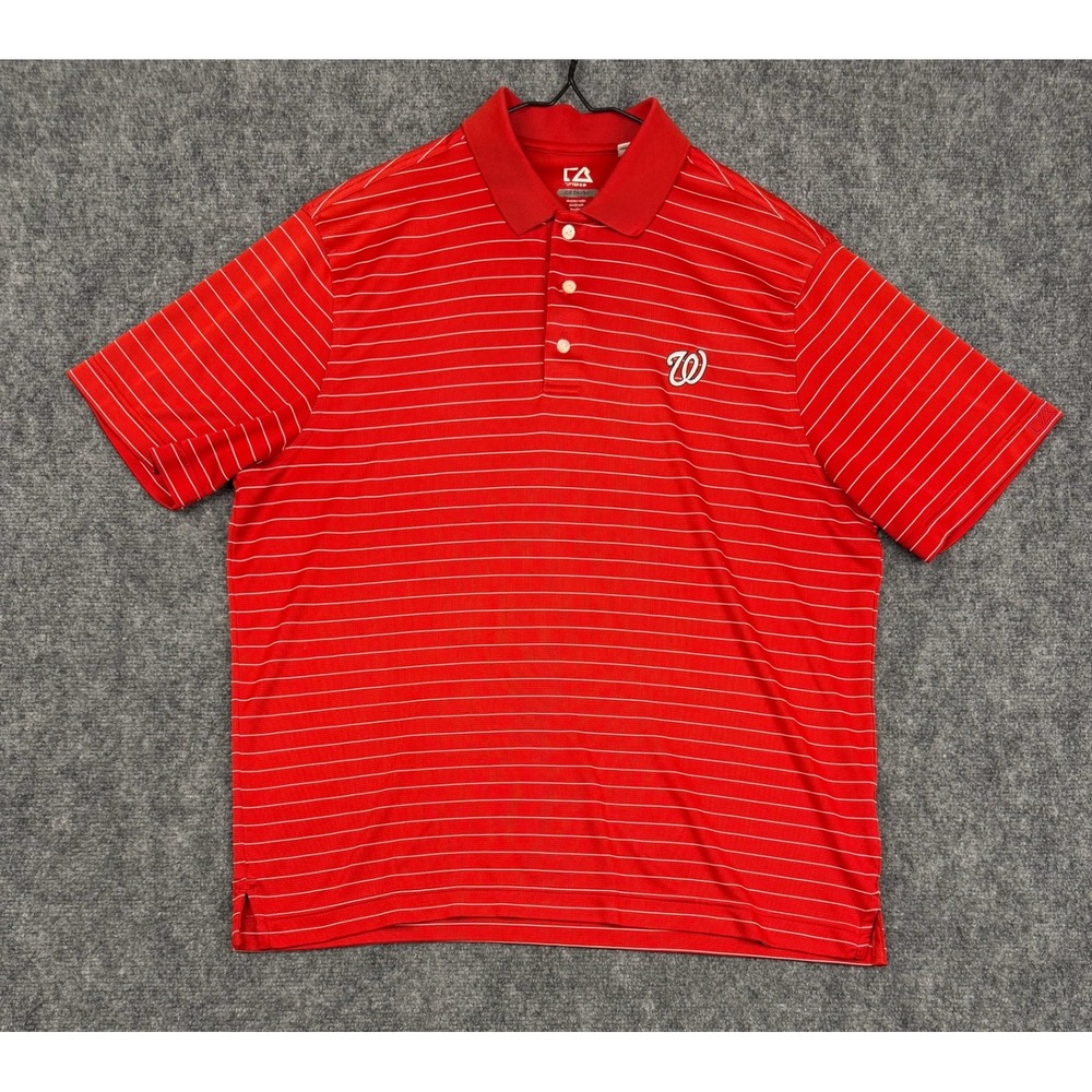 Cutter & Buck Mens University of Wisconsin Polo Shirt Red Striped DryTec Medium
